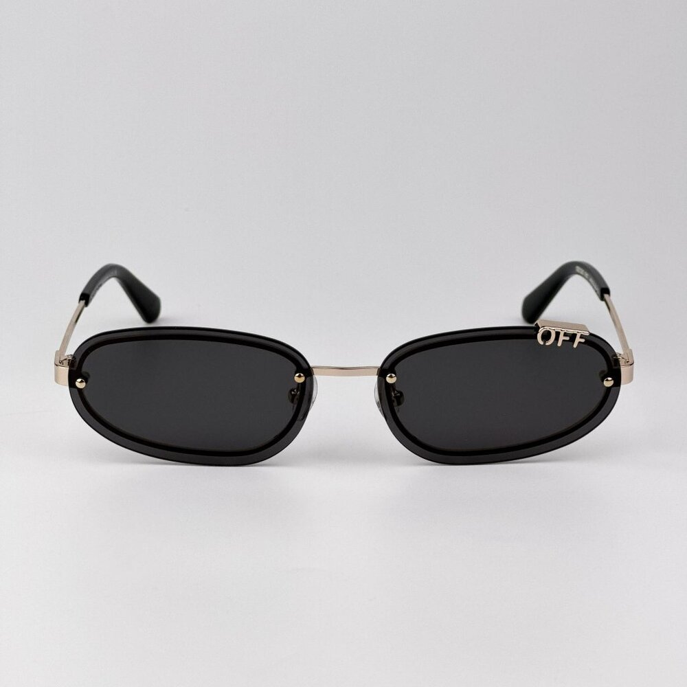 Off-White MIAMI Men Sunglasses – Gold Oval Frame with Grey Lenses | Model
